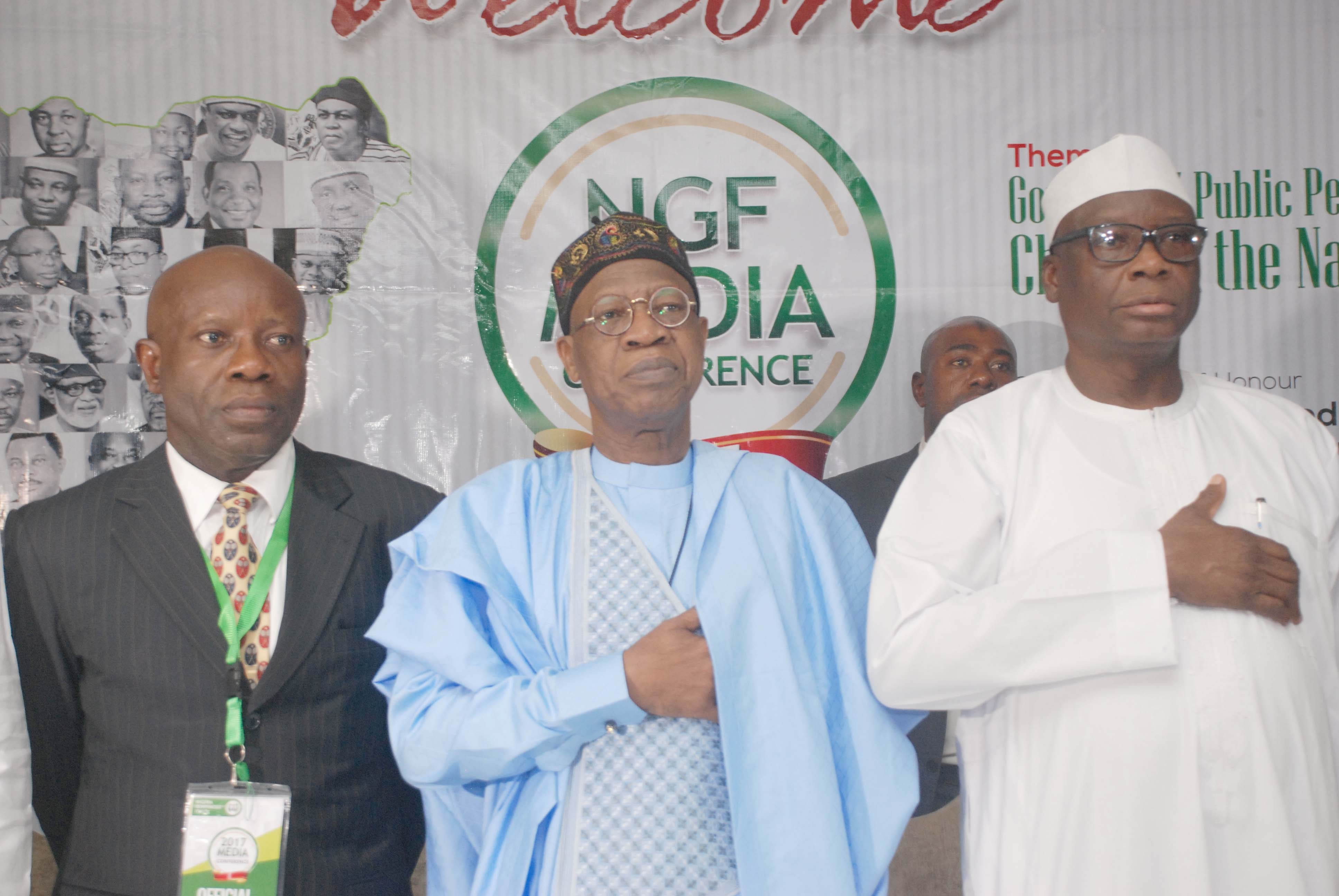 AB Okauru-DG,NGF, Hon. Min. Alh. Lai Mohammed-National Anthem and DG,National Orientation Agency,Dr. Garba Abari