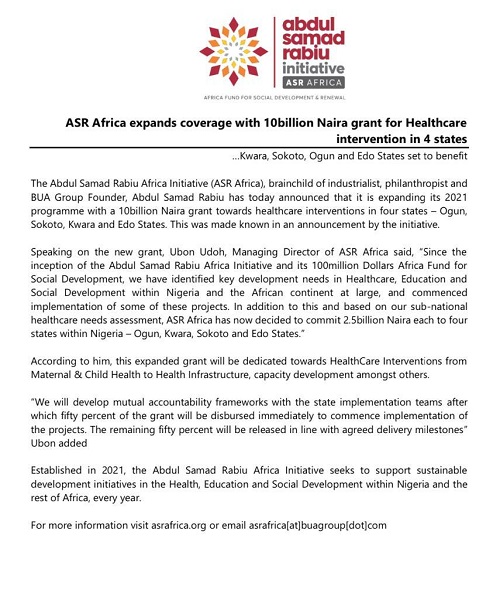 ASR Africas N10bn health intervention1